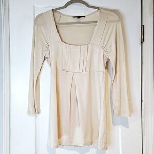 Weekend Max Mara Cream Square Neck Empire Waist Babydoll Pleated Tunic Top S